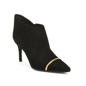 CECELIA NEW YORK BLACK/GOLD Suede Force Heeled Dress Booties